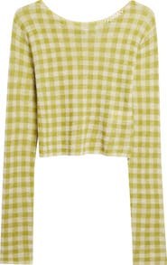 YanYan Gingham Check Wool Boatneck Sweater