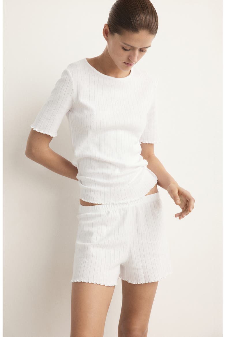 Lettuce Edge Pointelle Cotton Sleep T-Shirt, Alternate, color, WHITE