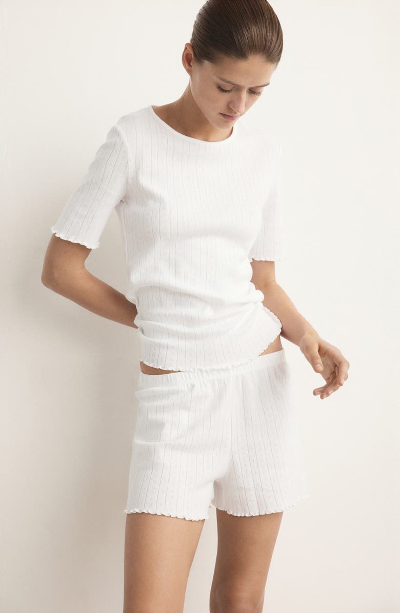 MANGO Lettuce Edge Pointelle Cotton Sleep T-Shirt, Alternate, color, White