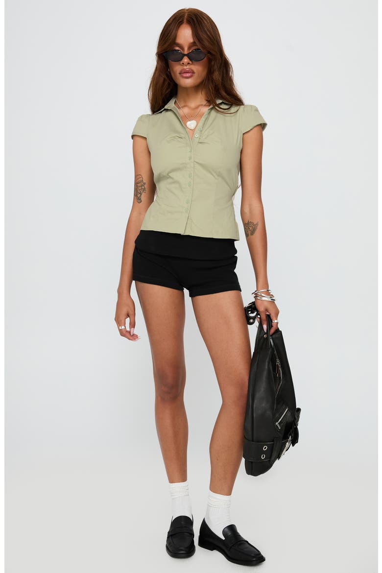 Arianwyn Cap Sleeve Cotton Button-Up Shirt, Alternate, color, SAGE