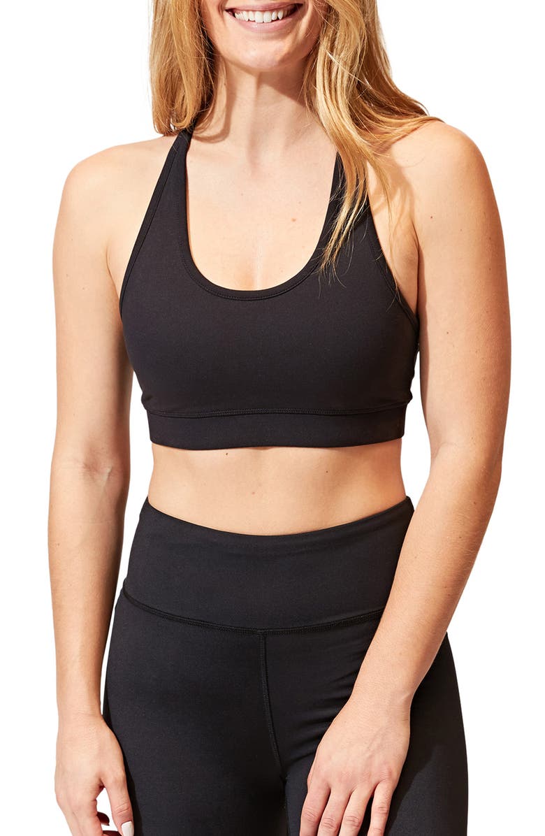Threads 4 Thought Malana T-Back Sports Bra, Main, color, Jet Black