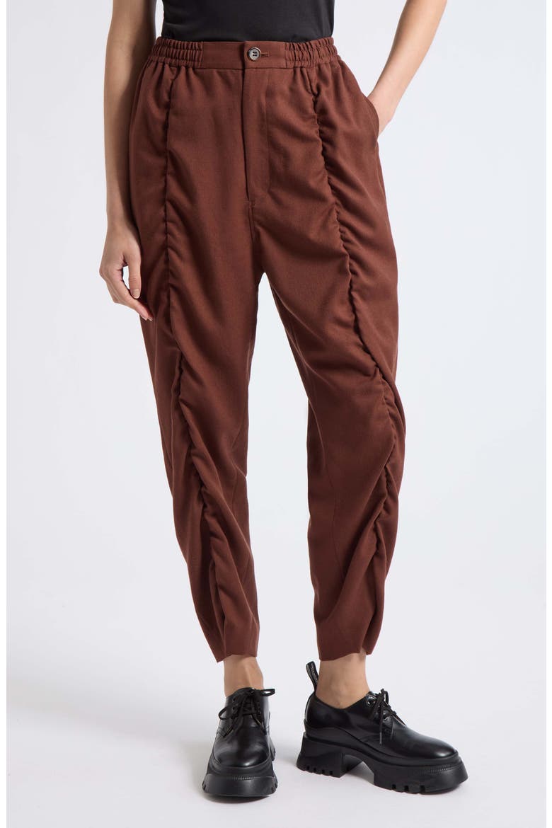Ruched Wool Narrow Leg Pants, Main, color, BROWN