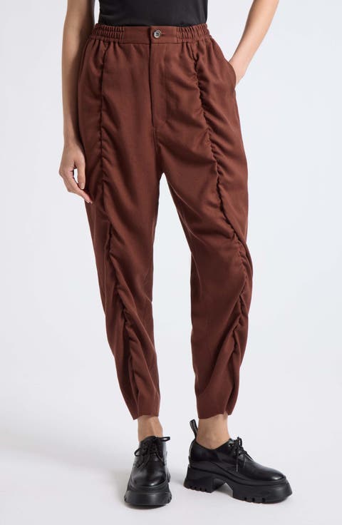 Ruched Wool Narrow Leg Pants