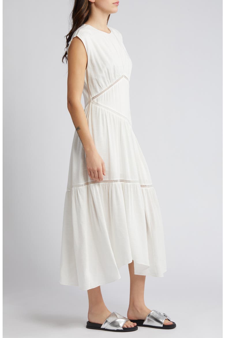 Lace Inset Handkerchief Hem Linen Blend Midi Dress, Alternate, color, WHITE