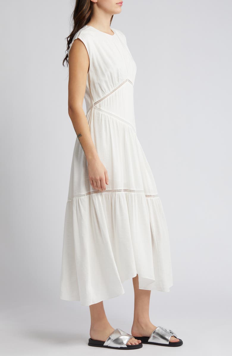 FRAME Lace Inset Handkerchief Hem Linen Blend Midi Dress, Alternate, color,