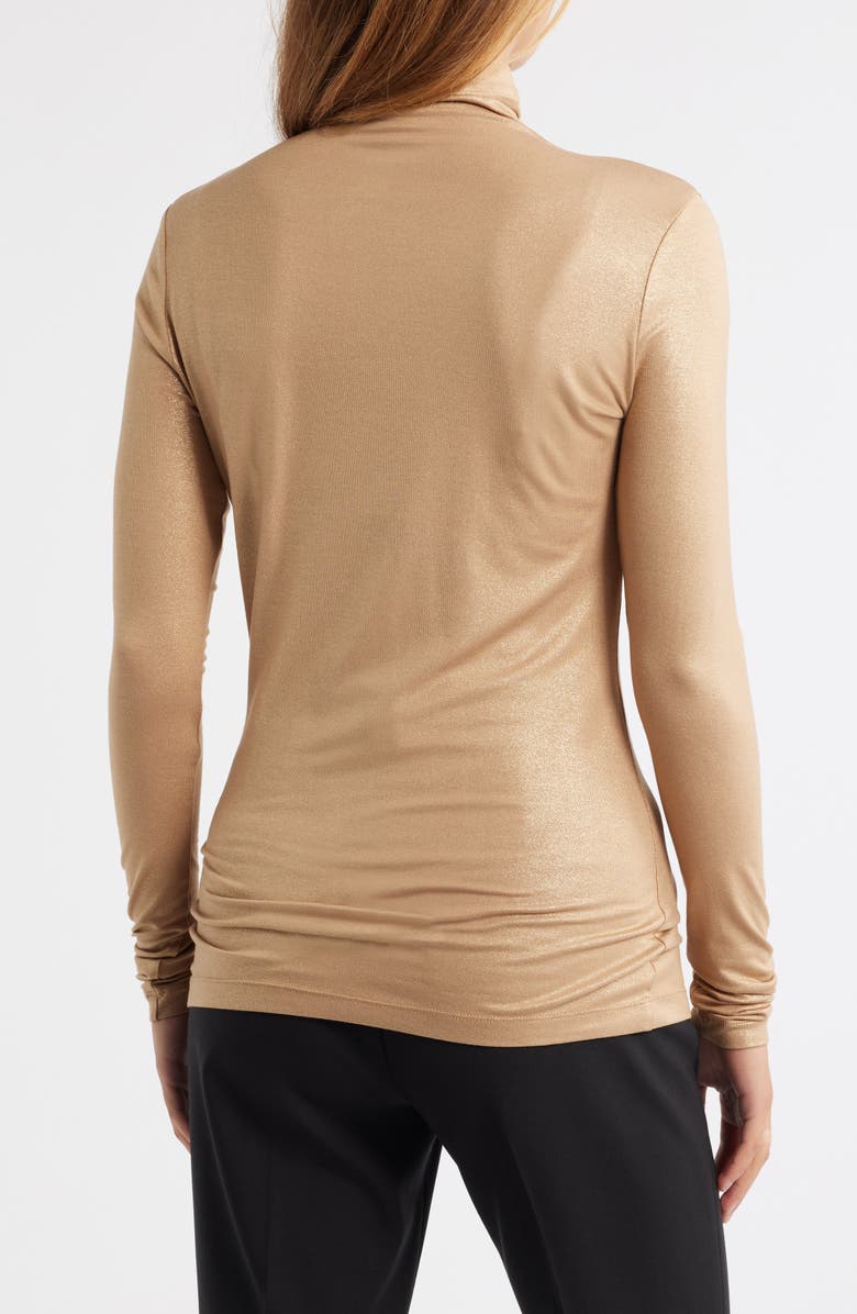 Anne Klein Shimmer Turtleneck Long Sleeve Top, Alternate, color, Light Coffee/ Light Gold