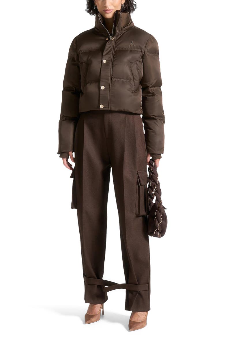 Manière De Voir Maeva Nylon Eiffel Cropped Puffer Jacket, Main, color, 