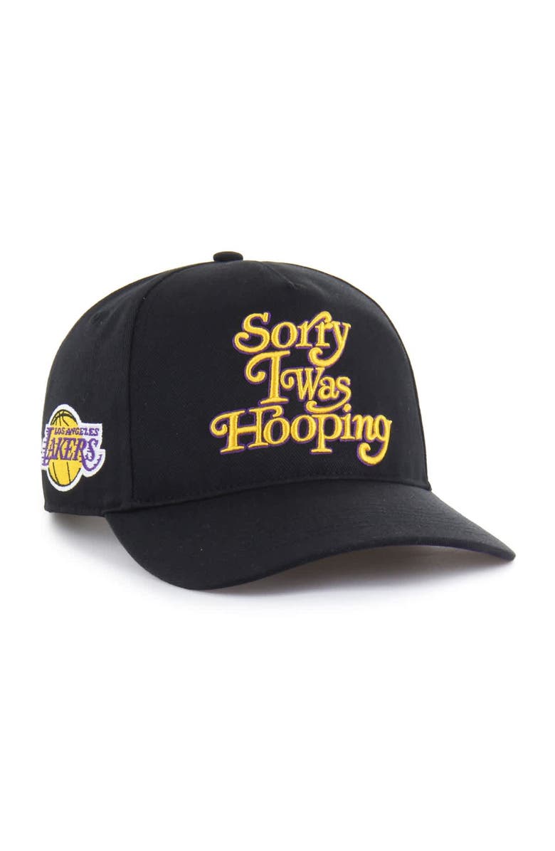 '47 Men's Brand Seen by '47 Black Los Angeles Lakers Sorry I Was Hooping Hitch Adjustable Hat, Main, color, Black