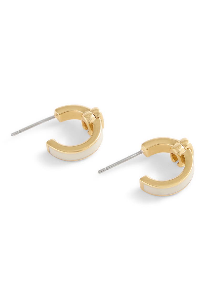 Signature C Enamel Huggie Hoop Earrings, Alternate, color, WHITE/ GOLD