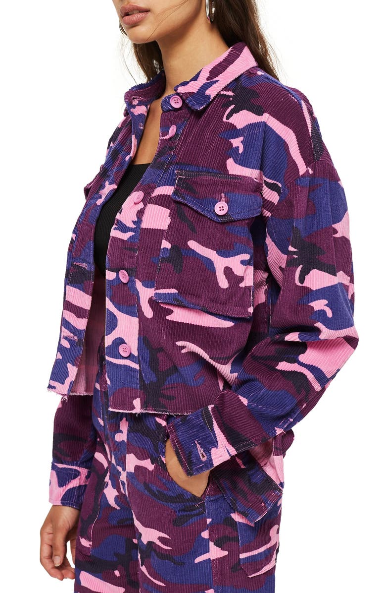 Topshop Corduroy Camo Jacket, Alternate, color, 