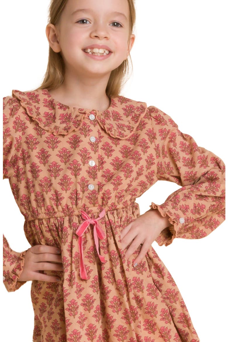 Girls' Long Sleeves Dress with Velvet Tie, Main, color, Vintage Pink