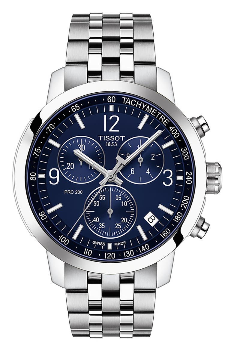 Men's PRC 200 Chronograph Bracelet Watch, 43mm, Main, color, SILVER/BLUE
