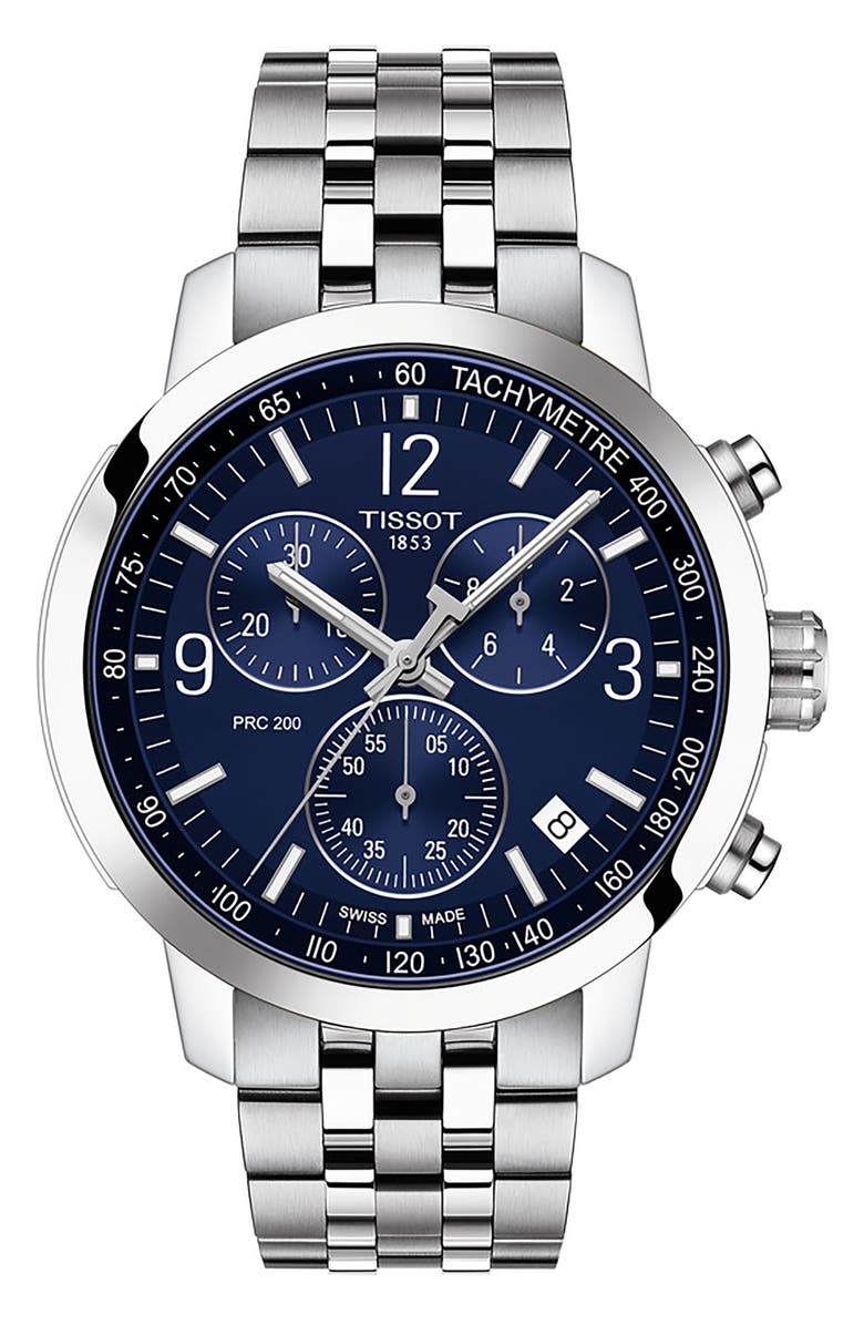 Tissot Men's PRC 200 Chronograph Bracelet Watch, 43mm, Main, color, Silver/Blue
