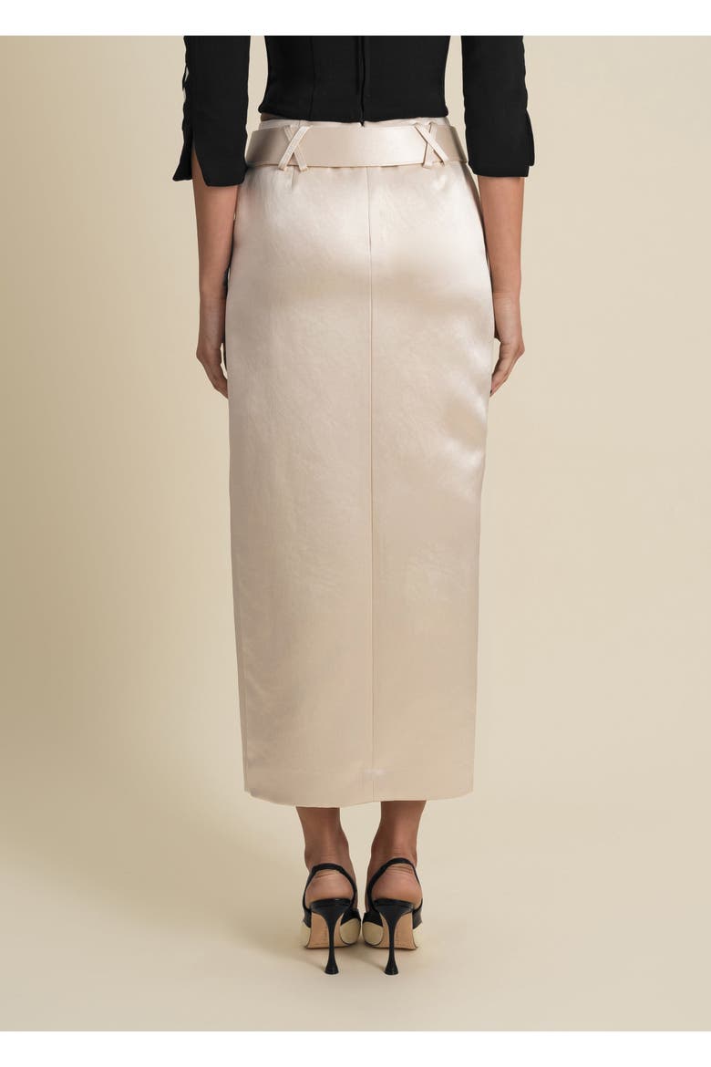 Morgaine Mid-Rise Fluid Elegant Shiny Sateen Skirt, Alternate, color, Champagne