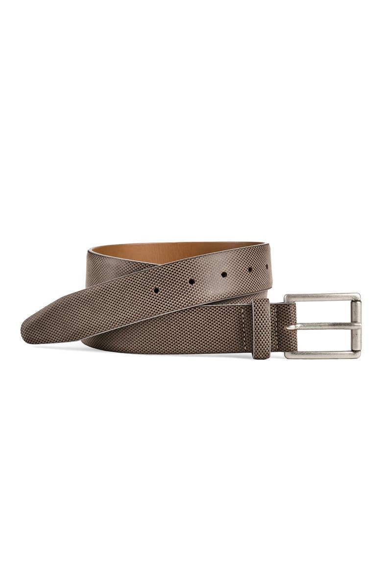 Brushed Microcheck Leather Belt, Main, color, TAUPE