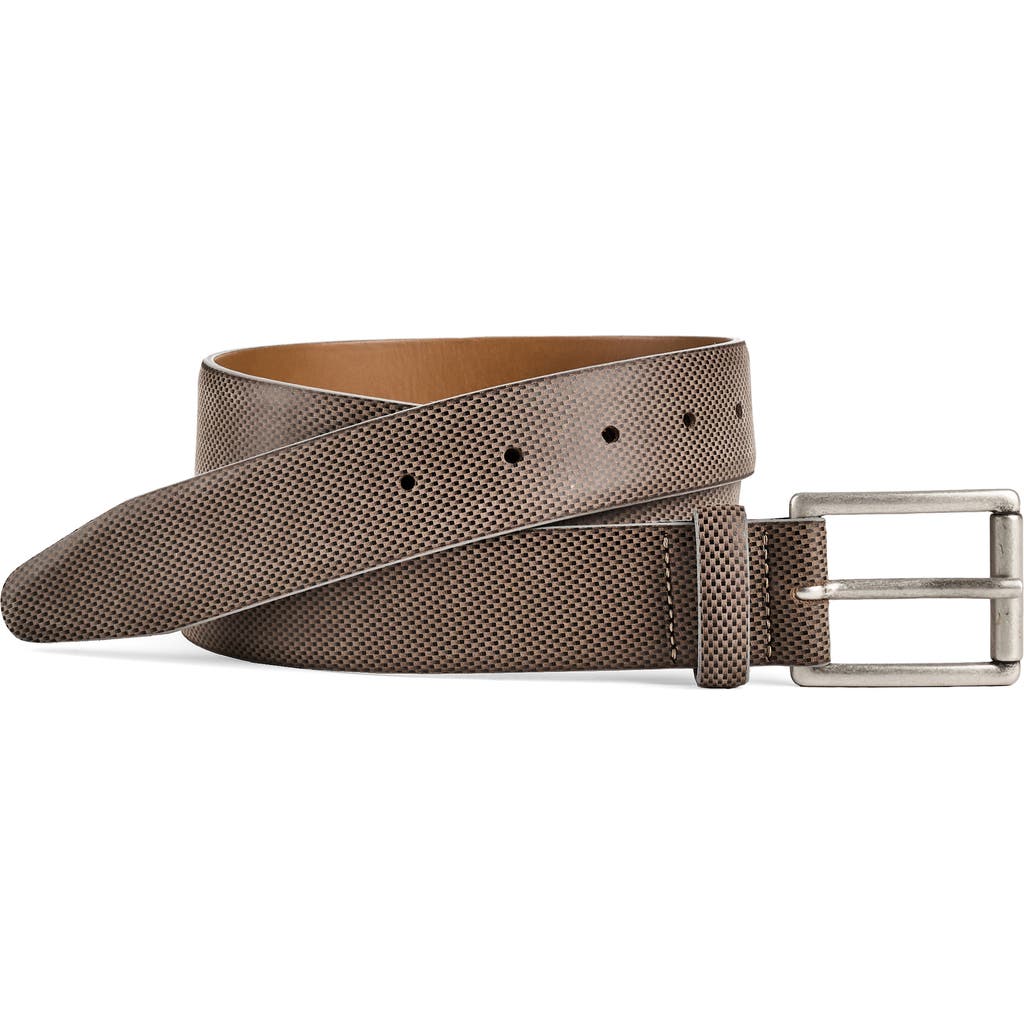 Johnston & Murphy Brushed Microcheck Leather Belt In Taupe