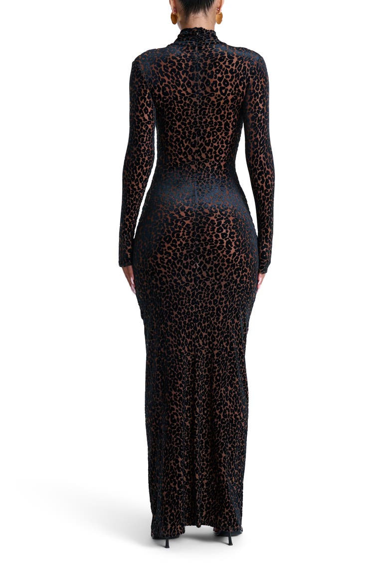 Burnout Long Sleeve Maxi Dress, Alternate, color, LEOPARD WARM BEIGE