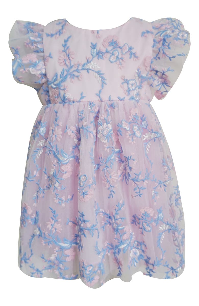 Popatu Floral Embroidered Flutter Sleeve Tulle Dress, Main, color, Blue/ Pink
