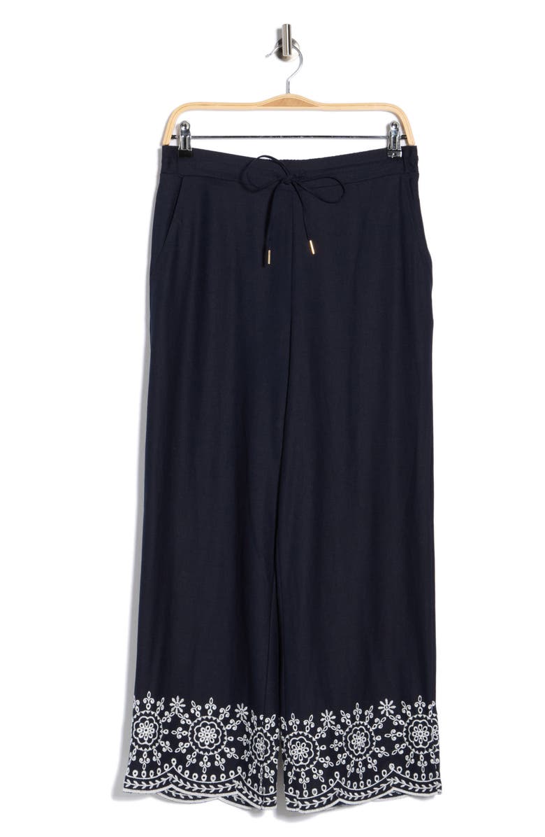 Ellen Tracy Embroidered Hem Crop Pants, Main, color, Navy