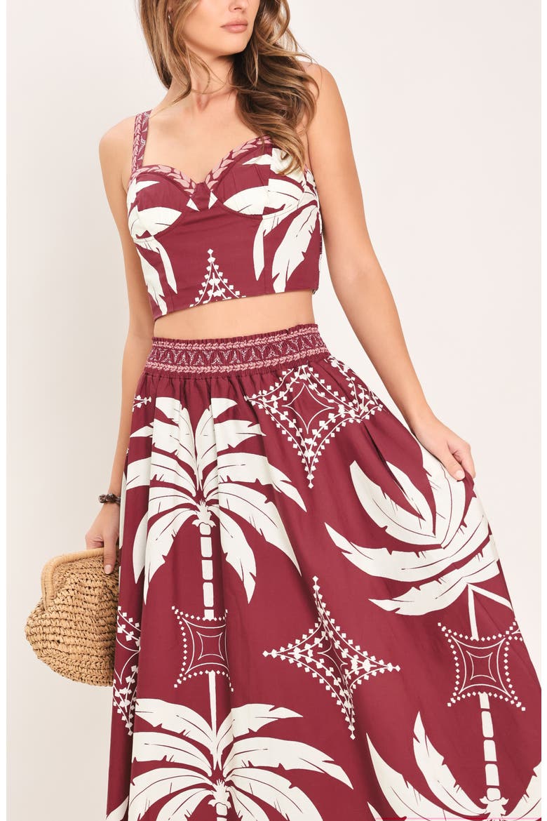 Print Crop Top & Maxi Skirt Set, Alternate, color, BURGUNDY