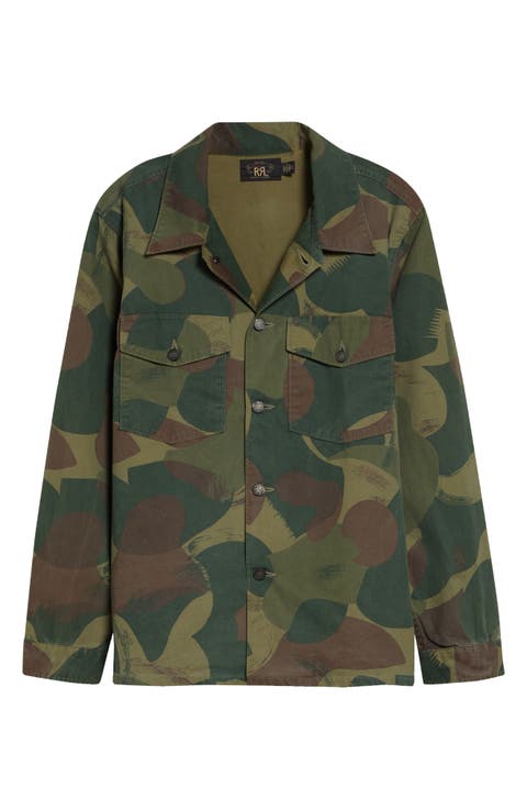 Camo Print Cotton Poplin Button-Up Overshirt
