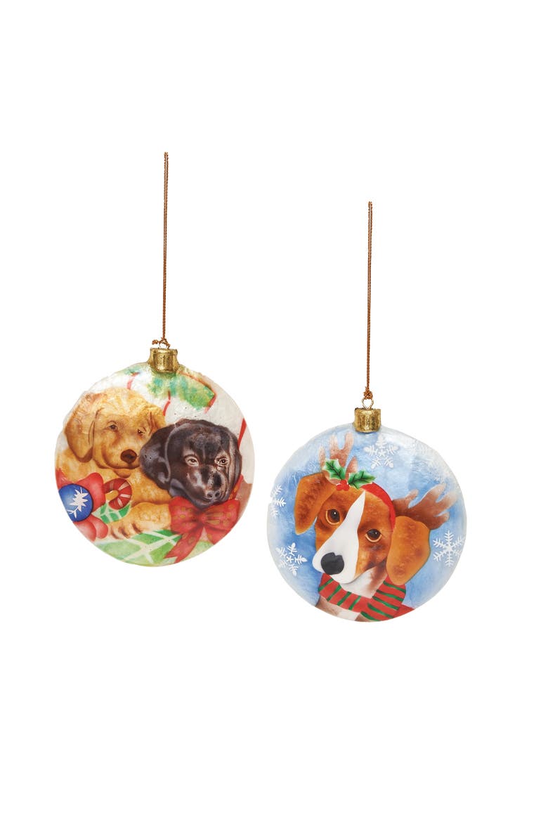 Dog Christmas Tree Ornaments Set of 2, Main, color, Brown