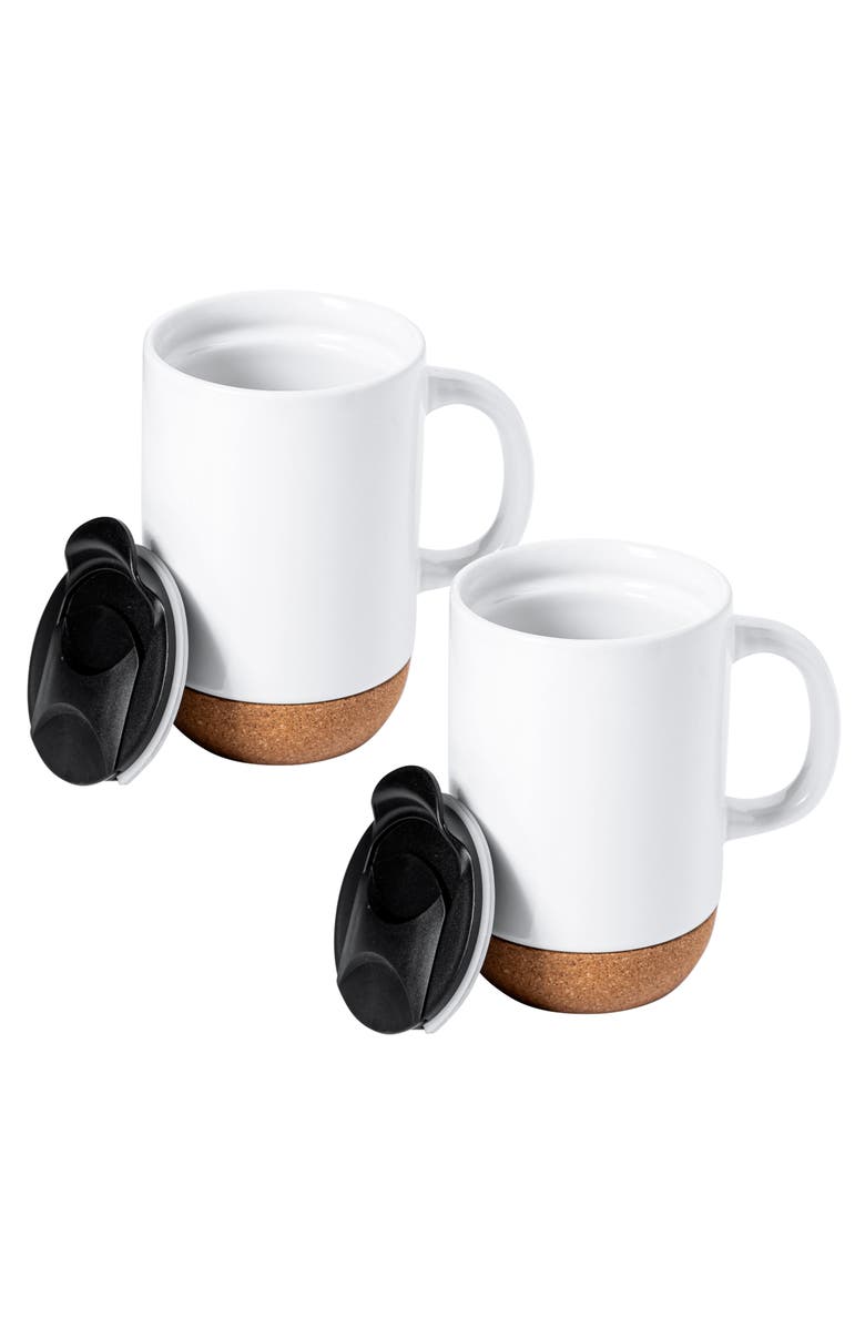 Gibson Home Modani 2 Piece 16.5 Ounce Stoneware Mug Set with Lid and Cork Base, Main, color, White