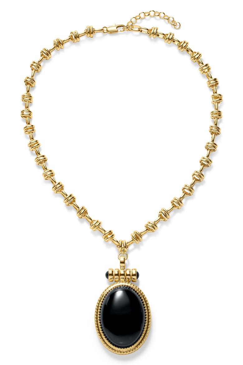The Midnight Mesa Black Agate Pendant Necklace, Alternate, color, GOLD