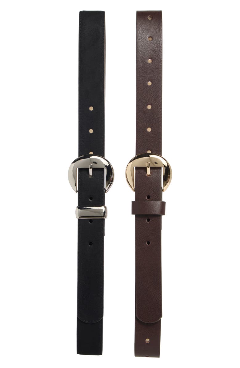 Steve Madden 2-for-1 Assorted Faux Leather Belts, Main, color, Tiramisu/ Black