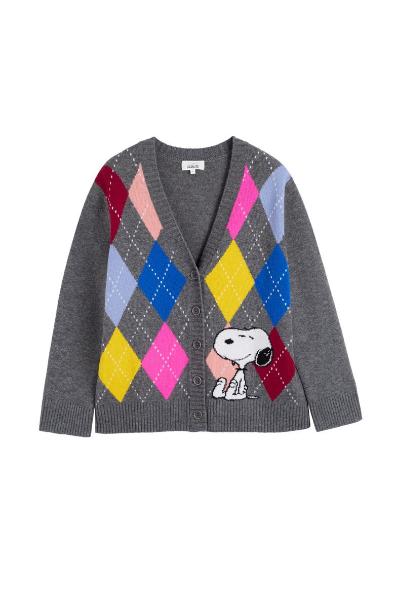Wool-Cashmere Snoopy Argyle Cardigan, Alternate, color, Multi