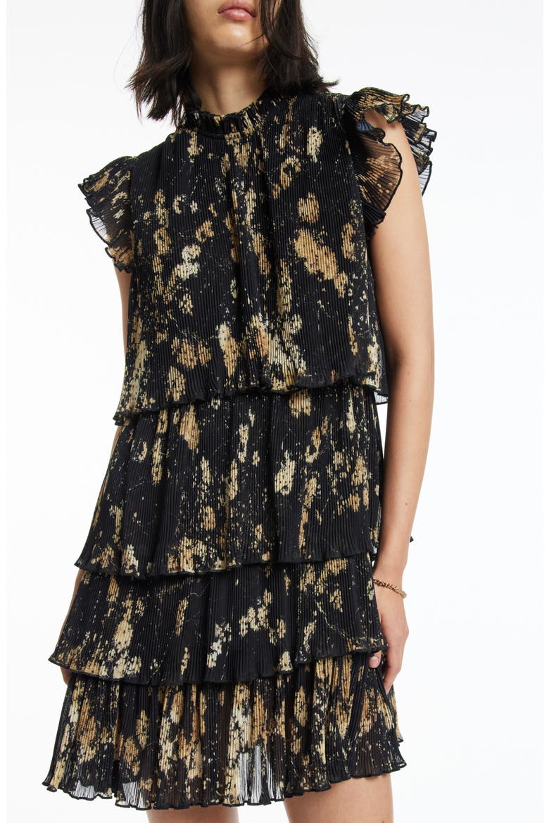 Antheia Tiered Plissé Dress, Alternate, color, BLACK GOLD