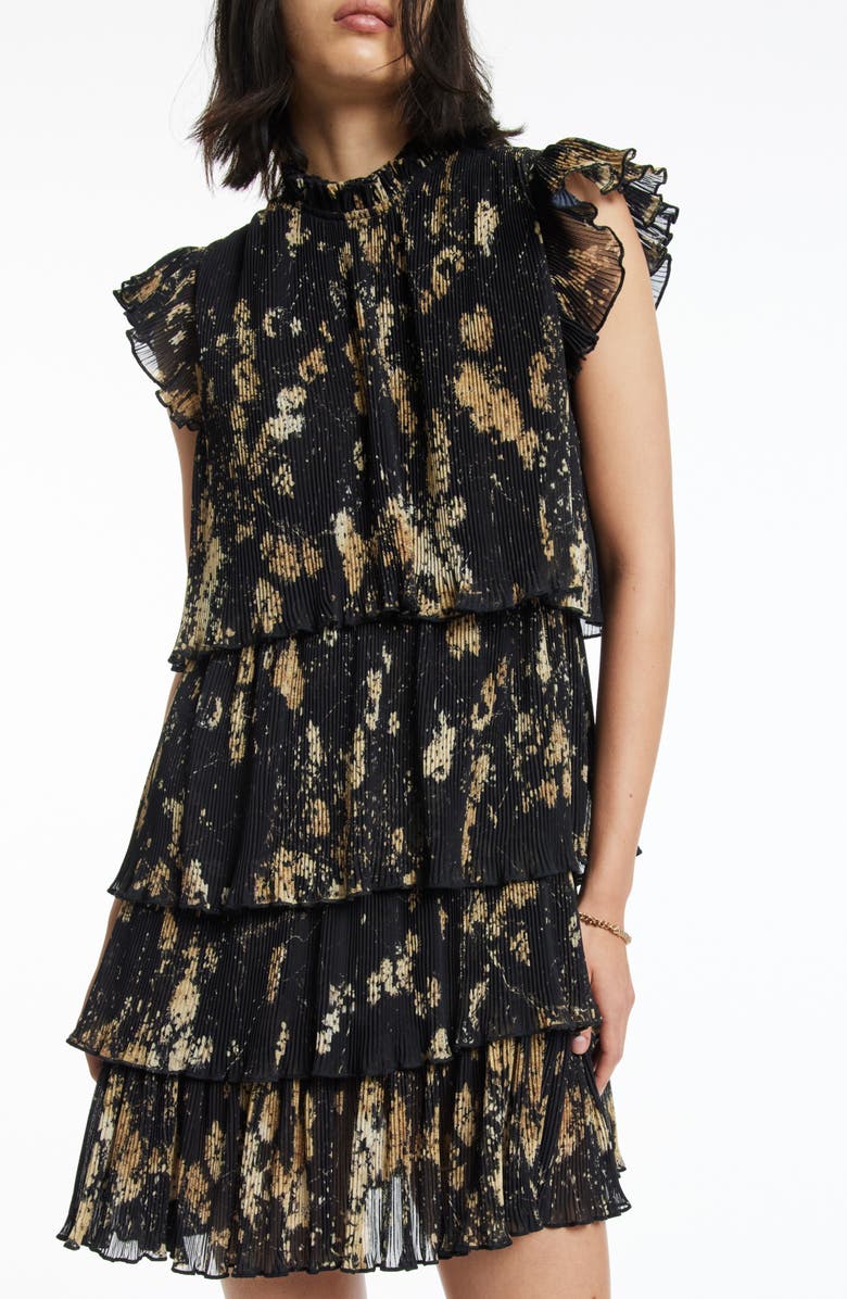AllSaints Antheia Tiered Plissé Dress, Alternate, color,