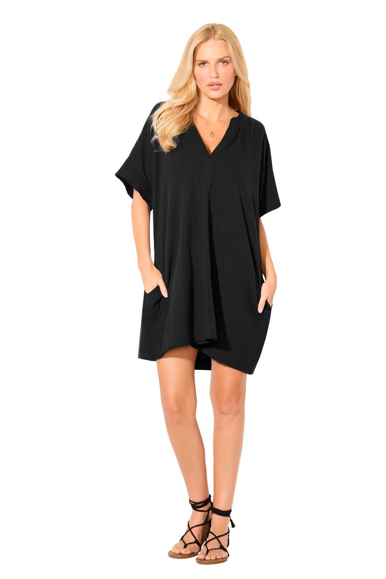 Cotton Gauze V Neck Cover Up, Main, color, Black