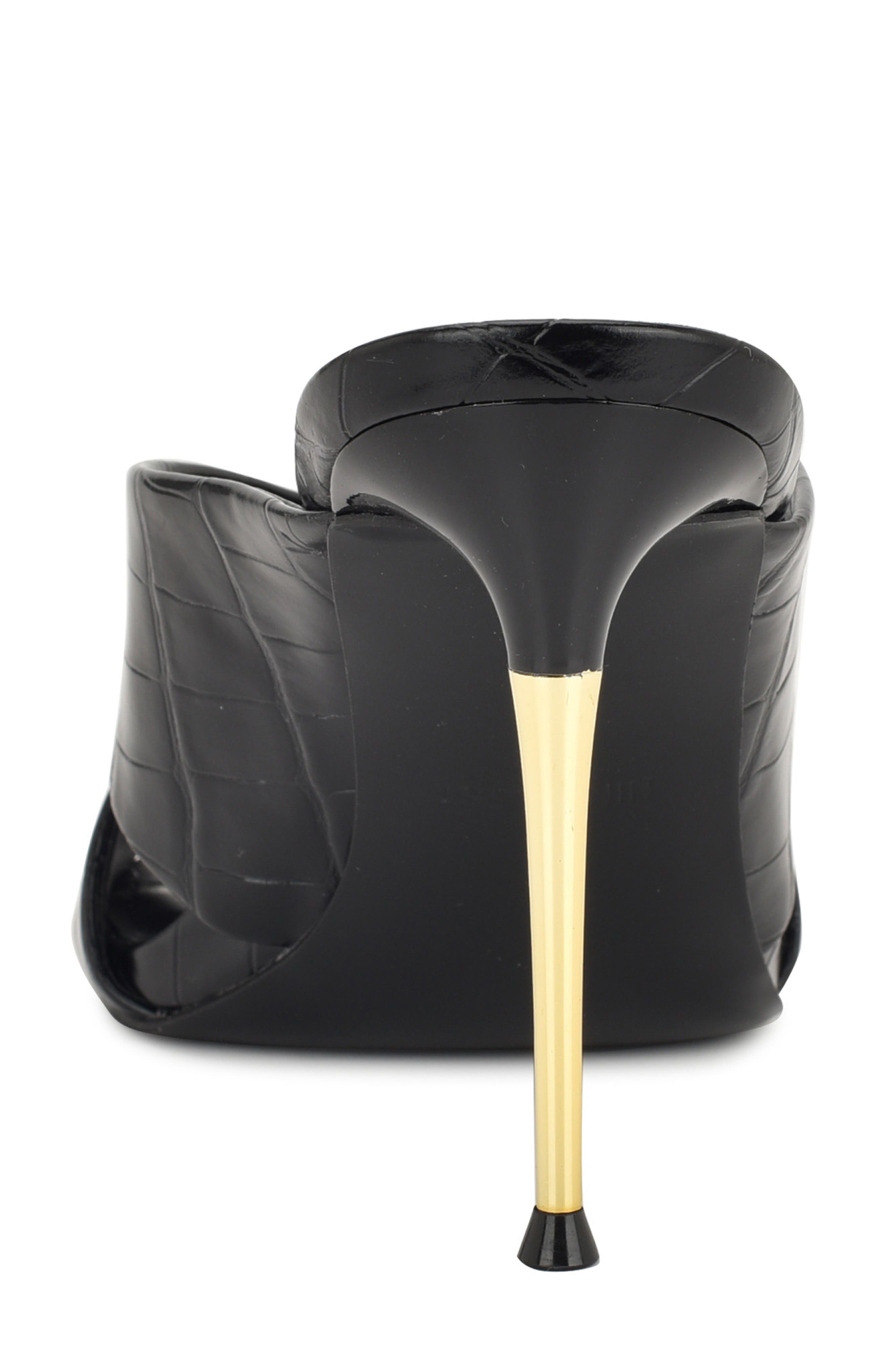 Nine West Sancie Croc Embossed Stiletto Sandal, Alternate, color, Black