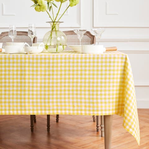 Linen Tablecloth for Dining Table, Holiday and Everyday Table Decor - Gingham Check