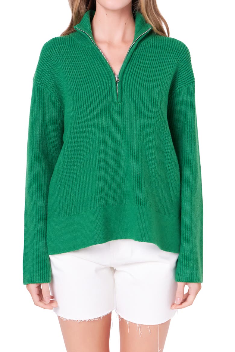 Half Zip Rib Sweater, Main, color, GREEN