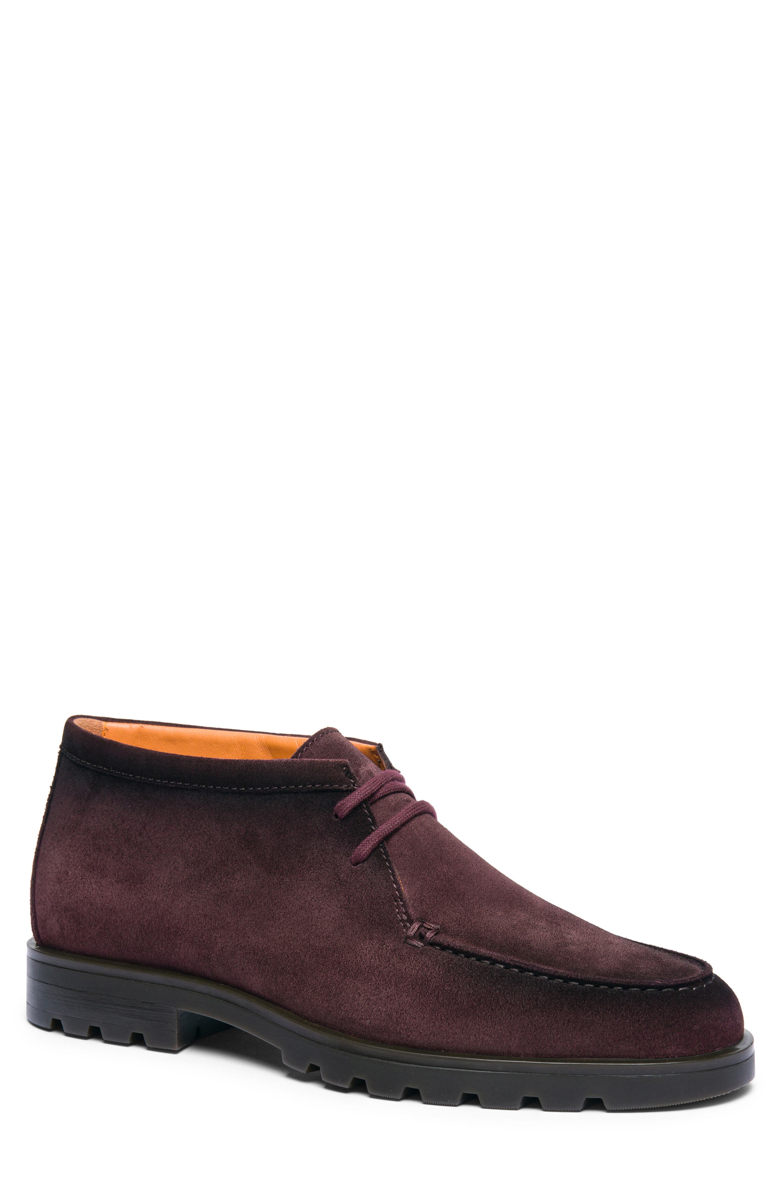Santoni Suede Chukka Boot, Main, color, Dark Red