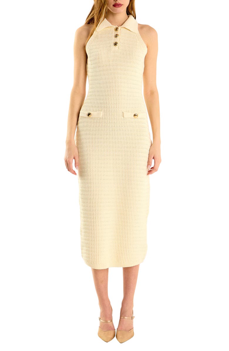 Endless Rose Open Stitch Collared Midi Dress, Main, color, Ivory