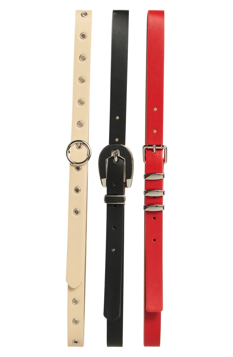 Steve Madden 3-for-1 Assorted Faux Leather Belts, Main, color, Light Camel-Fiery Red-Black