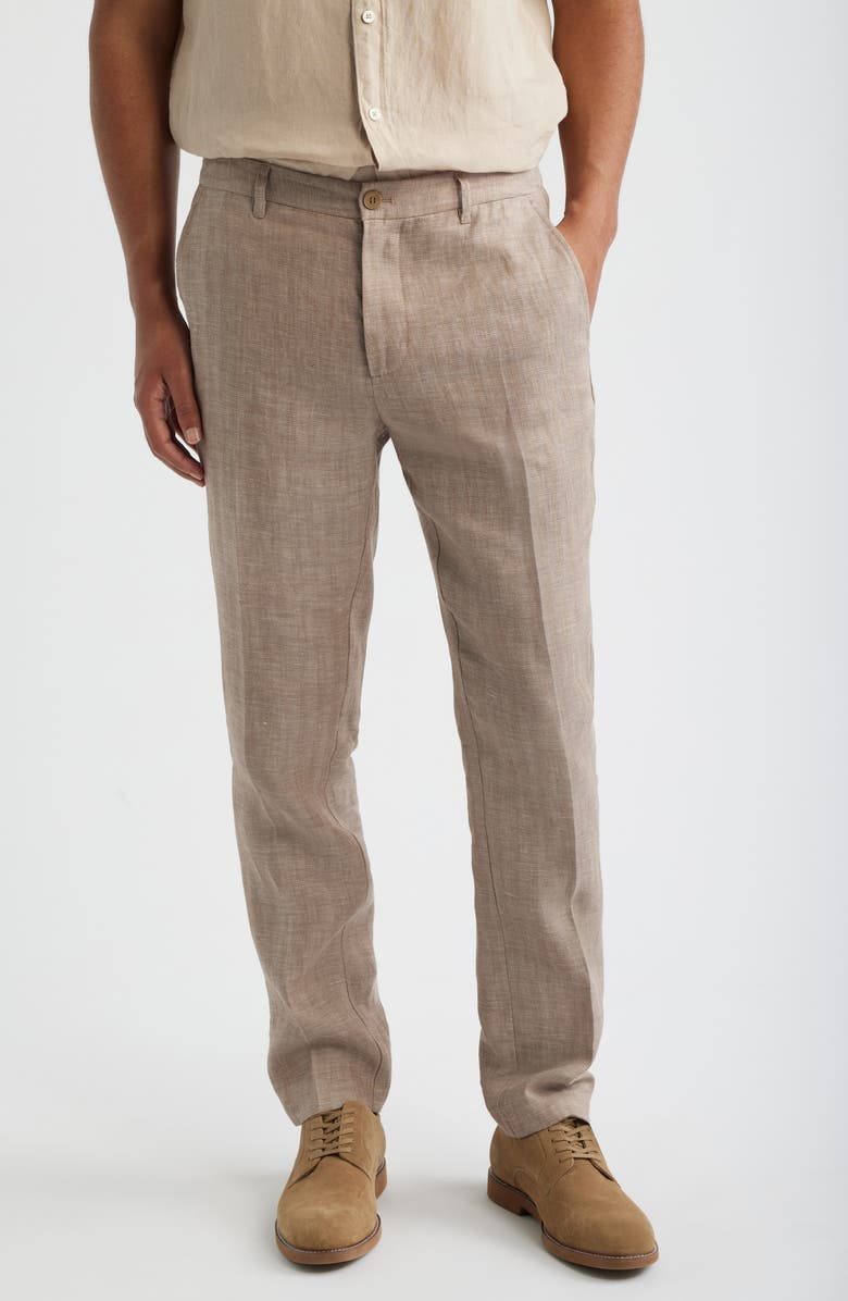 Bugatchi Linen Herringbone Chinos, Main, color, Tobacco