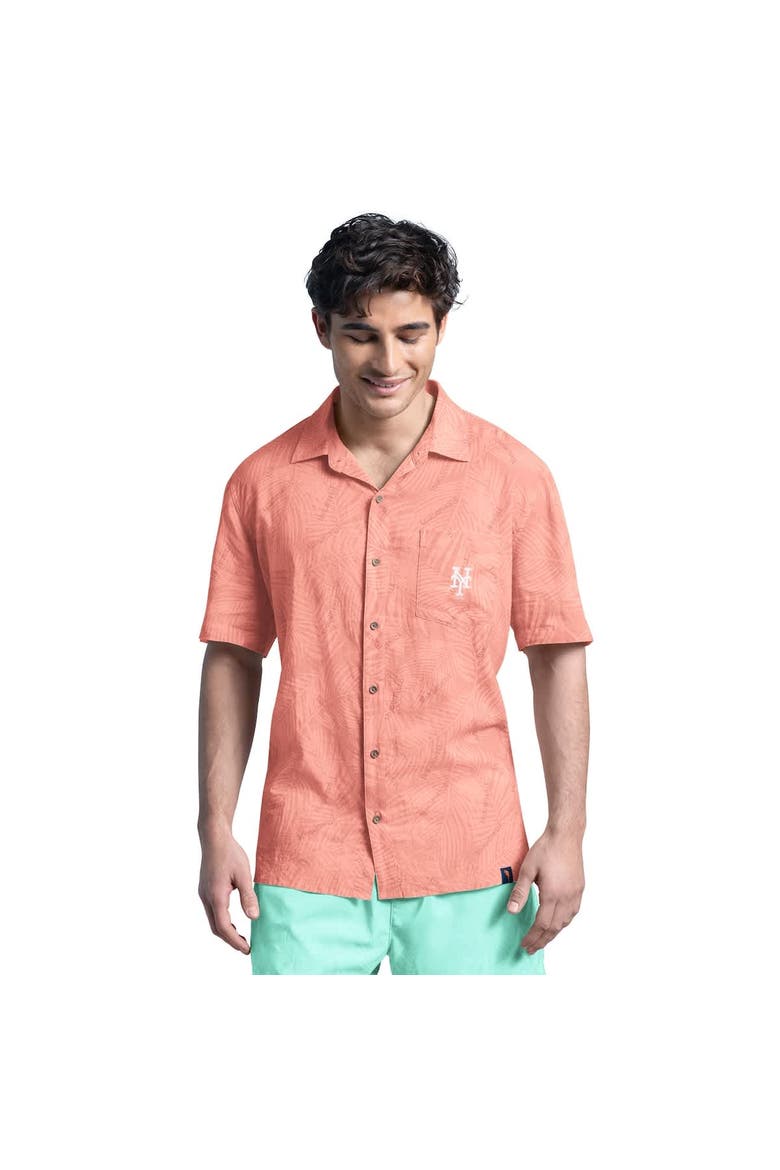 Men's Margaritaville Coral New York Mets Linen Party Button-Up Shirt, Alternate, color, Coral