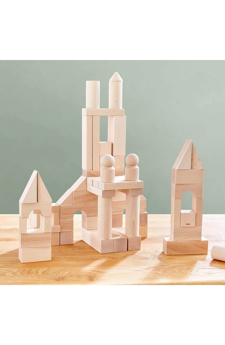 HABA Wooden Building Blocks 60 Piece Set, Ideal Toddler Blocks for Ages 2-4 & Kids Stacking Toys for Ages 1 & Up for Open-Ended Play, Made in Germany, Alternate, color, Tan