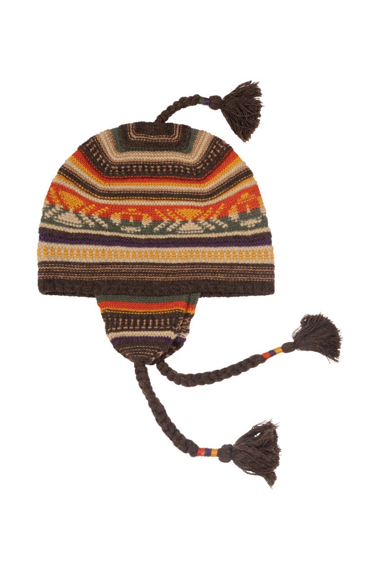 Textural Stripe Earflap Hat, Alternate, color, Brown Multi
