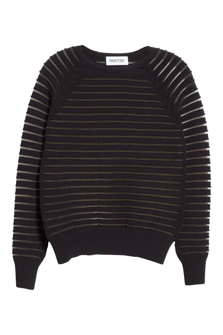 Margot Sheer Stripe Sweater, Alternate, color, BLACK