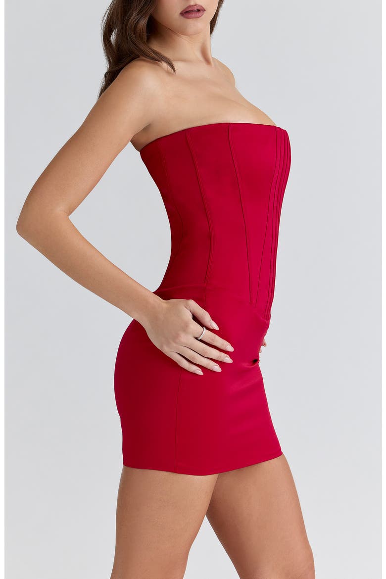 Laila Strapless Satin Minidress, Alternate, color, RED