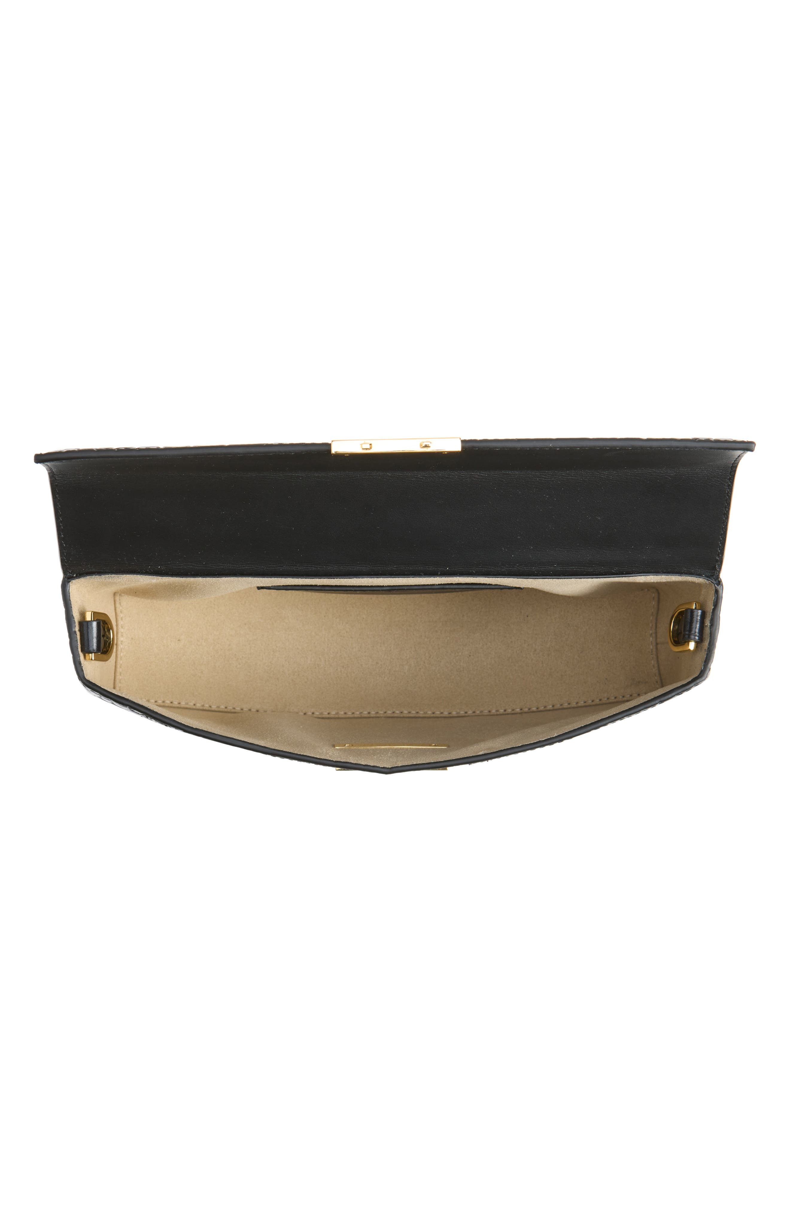 Clip Croc Embossed Leather Clutch, Alternate, color, BLACK