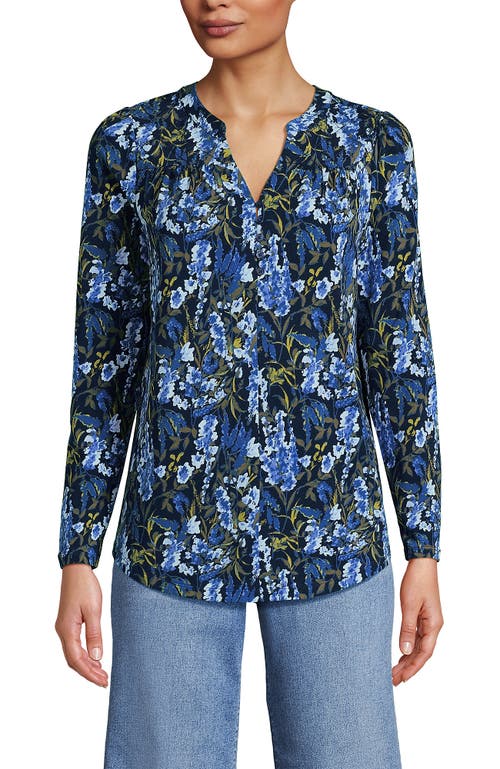 Lands' End Long Sleeve Lightweight Jersey Notch Neck Tunic Top In Blue