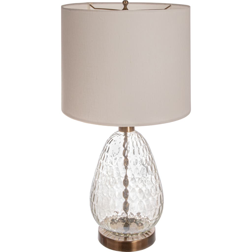Storied Home Textured Glass Base Table Lamp With Cotton Drum Shade, White In Gold