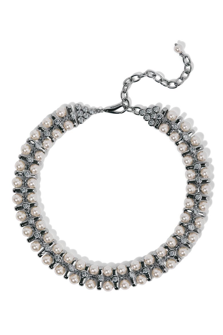 Imitation Pearl Retro Choker, Main, color, RHODIUM