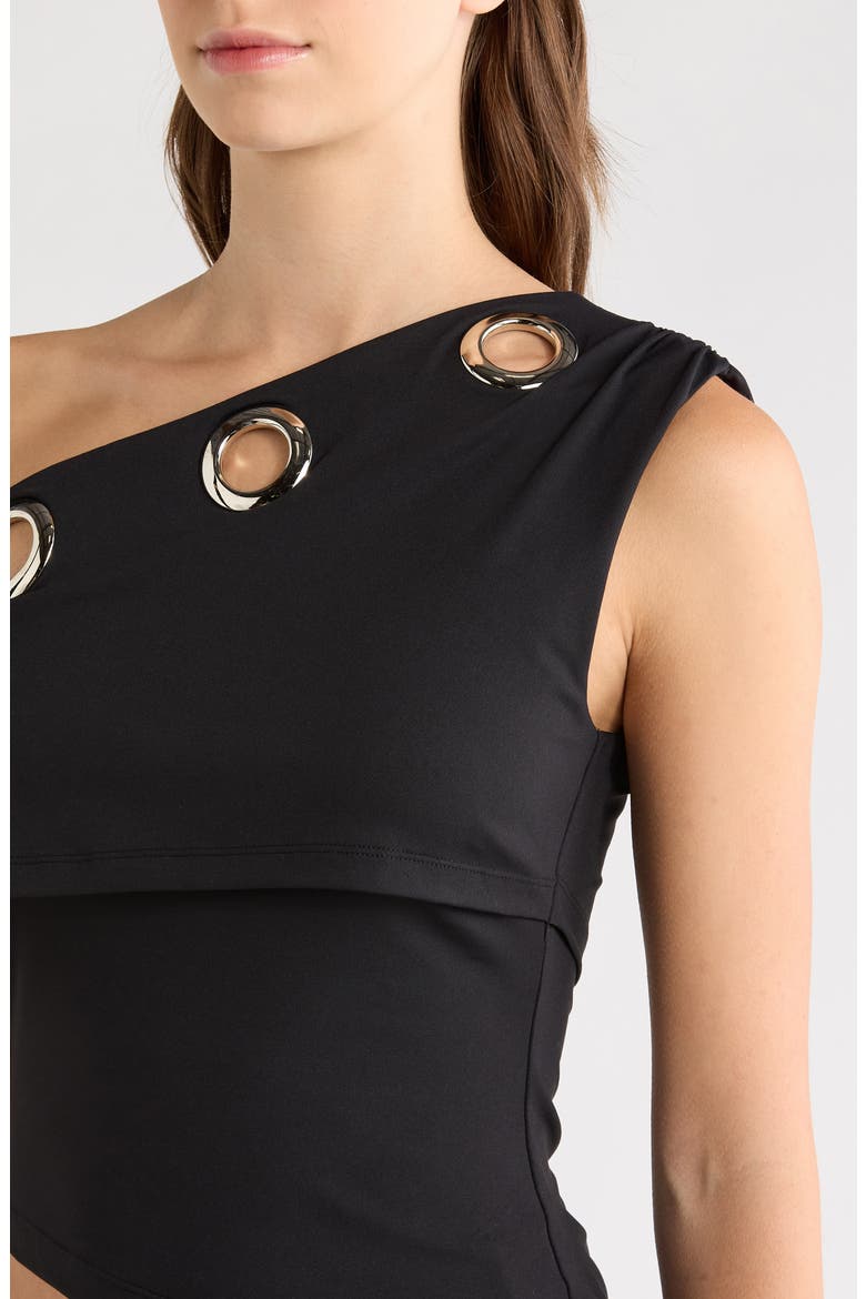 Noteworthy Grommet One-Shoulder Asymmetric Top, Alternate, color, BLACK